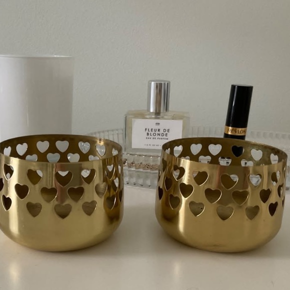 Vintage PartyLite Votive Brass Candle Holders with Hearts - Picture 1 of 3